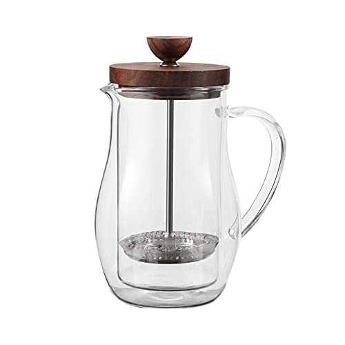 Liudan Kaffeebereiter Kaffeekessel mit Griff doppelwandglas Kaffee Topf Filter drückt Kessel wärmebeständige Tee Press Flasche Haushalt kaffeewerkzeuge Kaffeepressen (Color : 600ML)