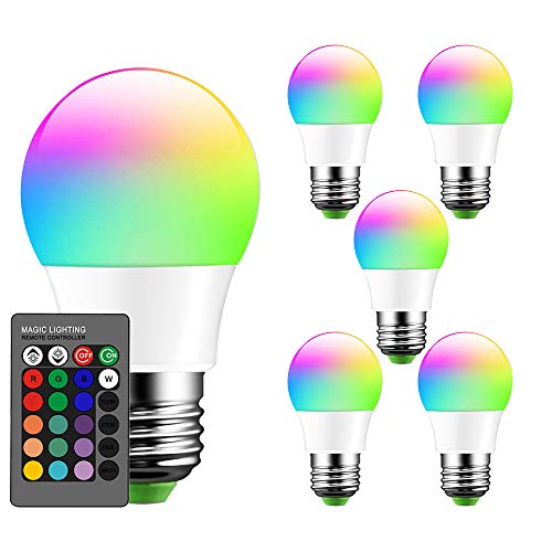 Mengjay LED Glühbirne E27 Farbwechsel, 180 Lumen, 3W RGB Glühbirne mit Fernbedienung Farbwechsel Farbige Birne warmweiß, Edison E27 (5er-Pack)