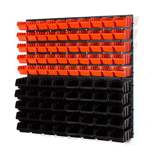 94 tlg Wandregal Lagerregal Regale Stapelboxen Gr. 1, 2 schwarz orange Halterung