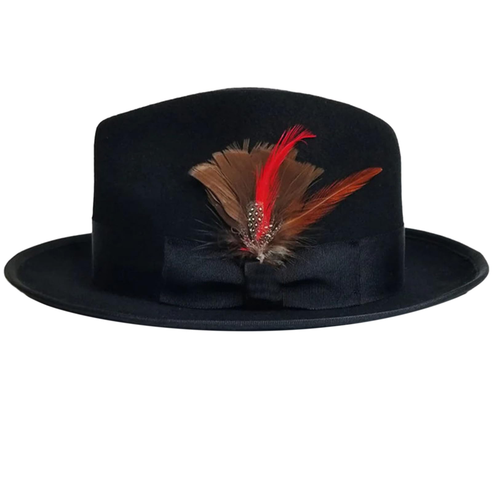 SELiLe Bühnenrequisiten Fedora Hut für Maskerade Party Gentleman Hut Jazzs Hut mit Federn Erwachsene Karneval Party Kostüm Zubehör Wollfilz Hut mit Federn