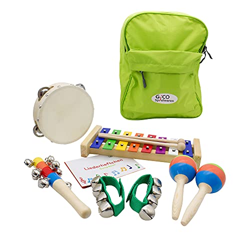 Musikinstrumente für Kinder, Musik im Rucksack: mit Holzspielzeug, Xylophon, Rhythmus Spielzeug für Mädchen und Jungen Holzspielzeug - 3878 (Grün)