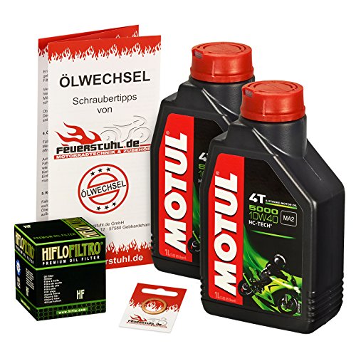 Motul 10W-40 Öl + HiFlo Ölfilter für Honda XR 400 R, 96-02, NE03 - Ölwechselset inkl. Motoröl, Filter, Dichtring