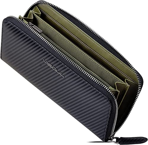 VISOUL Premium Brieftasche Echtleder/Italienisches Leder mit RFID-Schutz, XL Geldbörse für Herren Carbon+Grün