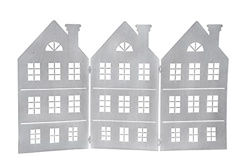 dekorative Silhouette Häuserzeile 3 Häuser als Paravent Metall braun rostoptik oder hellgrau-weiß je beidseitig farbig in je 2 möglichen Größen (groß, hellgrau)