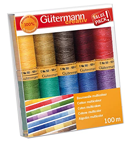 Gütermann creativ Nähfaden-Set mit 10 Spulen Baumwolle 100 m in verschiedenen Multicolour-Farben