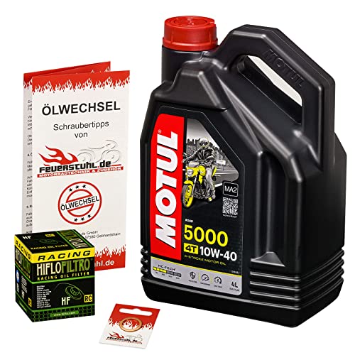 Motul 10W-40 Öl + HiFlo Ölfilter für Triumph America 800, 05-06, T908M - Ölwechselset inkl. Motoröl, Racing Filter, Dichtring