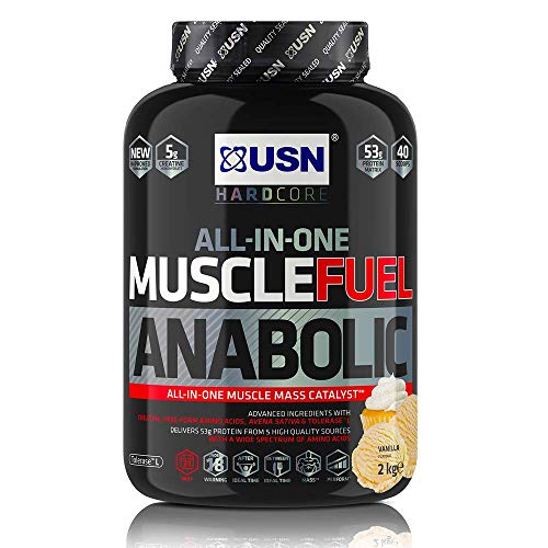 USN Muscle Fuel Anabolic Vanille 2Kg, Energiefördernder All-in-One Weight Gainer zum Masse- und Muskelaufbau, Protein Shake Pulver für Hardgainer