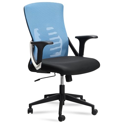 AMSTYLE Bürostuhl Blau/Schwarz Mesh-Bezug Schreibtischstuhl bis 120 kg | Drehstuhl höhenverstellbar mit Lendenwirbelstütze | Stoff-Schreibtischsessel ergonomisch mit Armlehnen & Wippfunktion