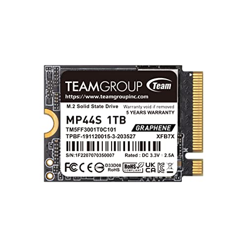 TEAMGROUP MP44S Hochleistungs-SSD 1TB SLC Cache Gen 4x4 M.2 2230 PCIe 4.0 NVMe, kompatibel mit Steam Deck, ASUS ROG Ally, Mini PCs (R/W Geschwindigkeit bis zu 5.000/3.500MB/s) TM5FF3001T0C101