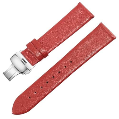 GeRnie Ersatz-Uhrenarmband aus Leder, 12/13/14/15/16/17/18/19/20/21/22 mm, dünnes, schlichtes Rindslederarmband (Color : Plain Red A, Size : 12mm)