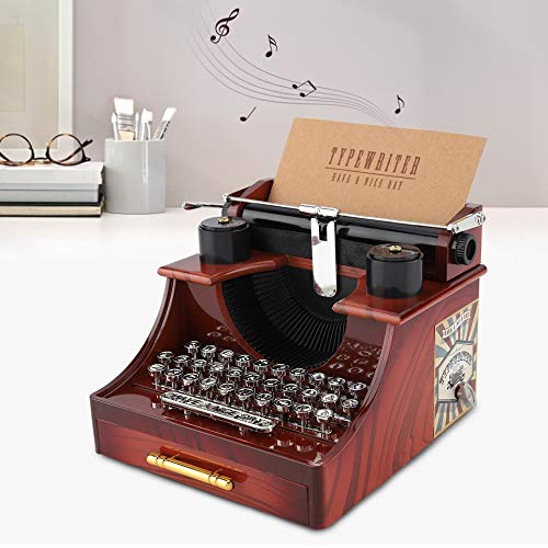Duokon Vintage Schreibmaschine Stil mechanische Spieluhr Geschenk Schmuckschatulle mit Schublade Klassische Spieldosen Veranstalter