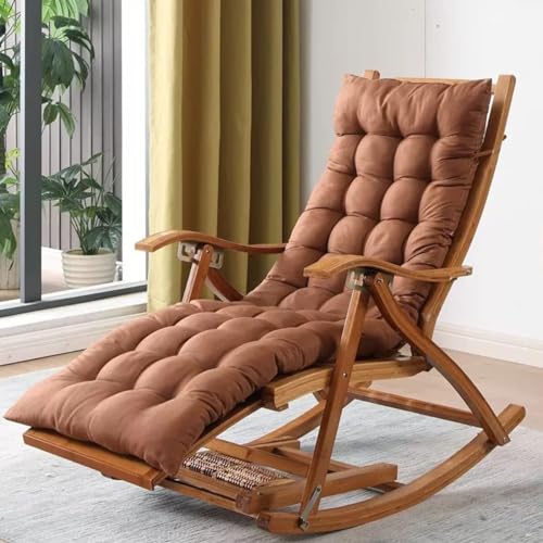 SOYDAN Schaukelsessel Klappbarer Liegeschaukelstuhl Weich Gepolsterter Lazy Chair for Den Balkon Am Pool, Hinterhof, Freizeitstuhl Aus Holz, Stuhl for Alte Männer (Color : Coffee)