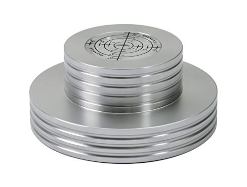 Dynavox Plattenspieler-Stabilizer PST300 Silber mit Libelle, Auflagegewicht für Plattenspieler aus Aluminium, Gewicht 300g
