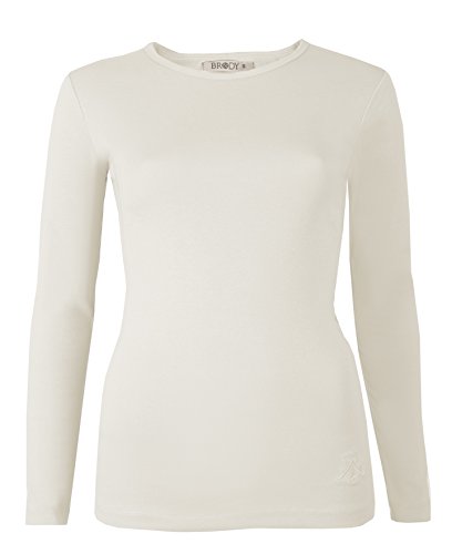 Brody & Co. Damen-Langarmshirt, einfarbig, Stretch, Rundhalsausschnitt, Baumwolle, super Qualität Gr. Large, cremefarben