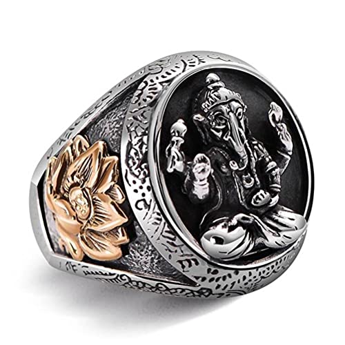 GeRRiT Retro Ring 925 Sterling Silber Ring Thai Silber Elefantenrüssel Gott Des Reichtums Lotus Männlicher Glücksring1, 1, 62mm