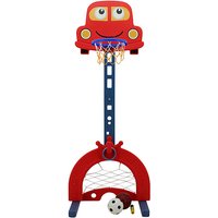 Sweety Toys 12756 3in1 Spielset - Basketballständer, Fußballtor, Ringe werfen, höhenverstellbar, Korbhöhe 135 cm, rot