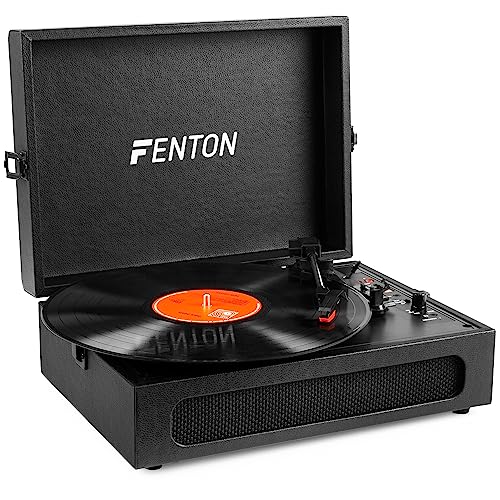 Fenton RP118B - Bluetooth Plattenspieler mit Lautsprecher, Schallplattenspieler Retro Vintage, moderner Record Player, Vinyl Player mit USB zum Schallplaltten digitalisieren, MP3 Converter, Schwarz