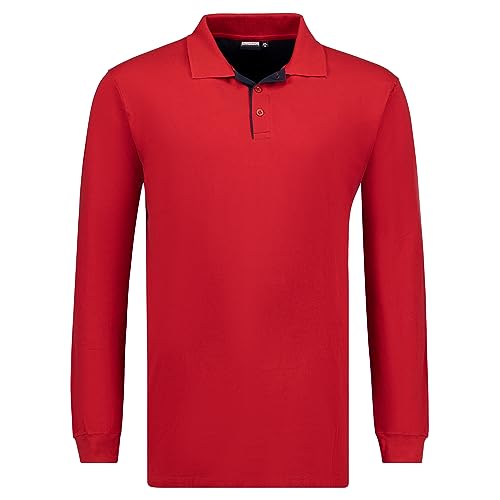 ADAMO Übergrößen Herren Langarm Pique Polo Shirt Serie Peter rot/Größe 2XL bis 12XL, Größe:3XL