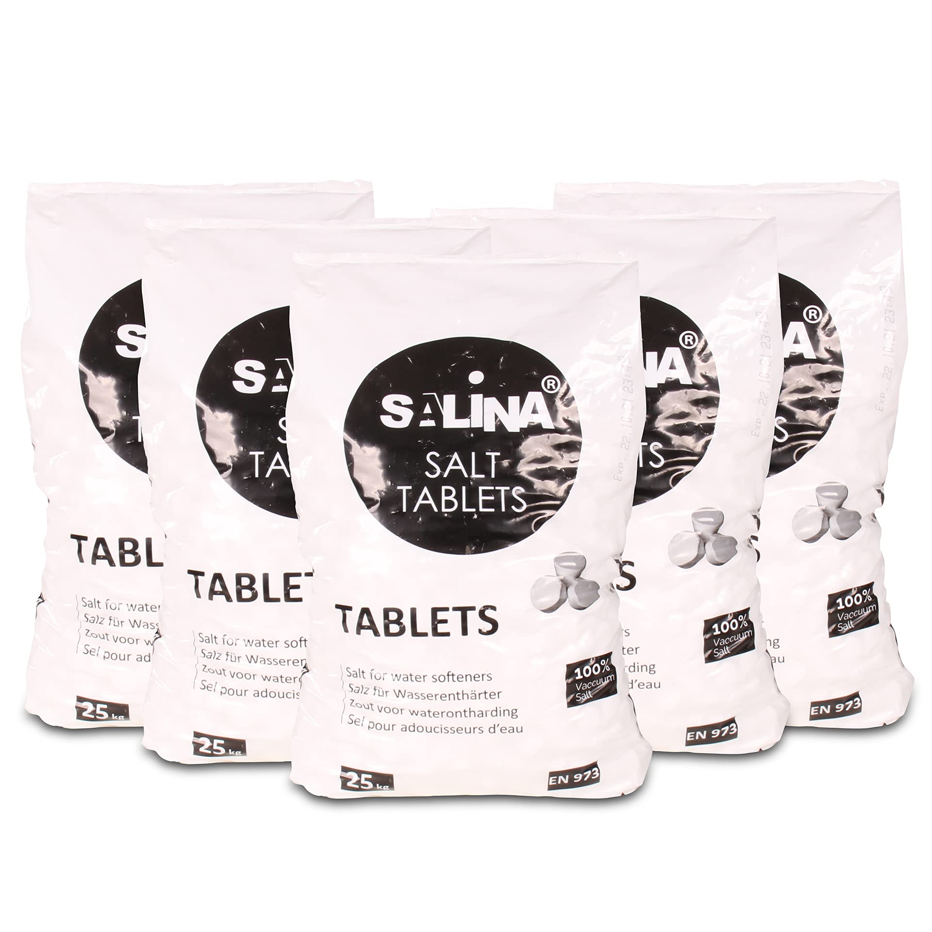 Salina 5 Säcke Regeneriersalz Tabletten à 25 kg Enthärtersalz Salztabletten für Enthärtungsanlagen Wasserenthärter Pooleinsatz von A&G-heute