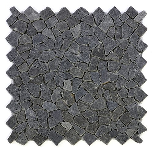 Divero 4 Fliesenmatten Naturstein Mosaik aus Andesit für Wand und Boden schwarz á 50 x 50 cm