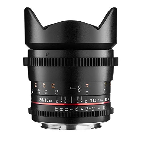Samyang MF 16mm T2.6 Video DSLR Canon EF - manuelles Video Objektiv mit 16mm Festbrennweite für Vollformat oder APS-C Kameras mit Canon EF-Mount, ideal für Architektur und Landschaften