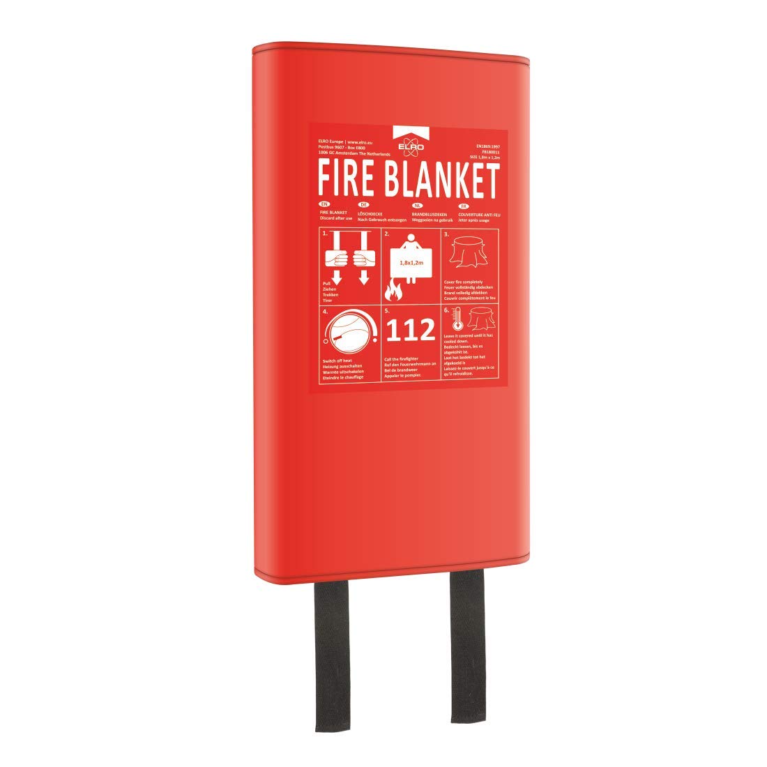 ELRO FB1800 Brandschutzdecke Feuerlöschdecke 1, 8M x 1, 2M-Kunststoffbox-auch für Personen geeignet-nach DIN EN 1869, Red, 1,8m x 1,2 m