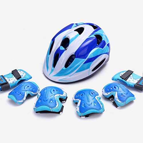 Roller Skating Safeguard Knieschützer Ellbogenschützer Wristar Armschienen Schutzhelm Sports Support Pads Schutz Gear Pads für Kinder / Kinder Rollschuh Skateboard Fahrrad BMX Bike ( Farbe : Blau , größe : S )