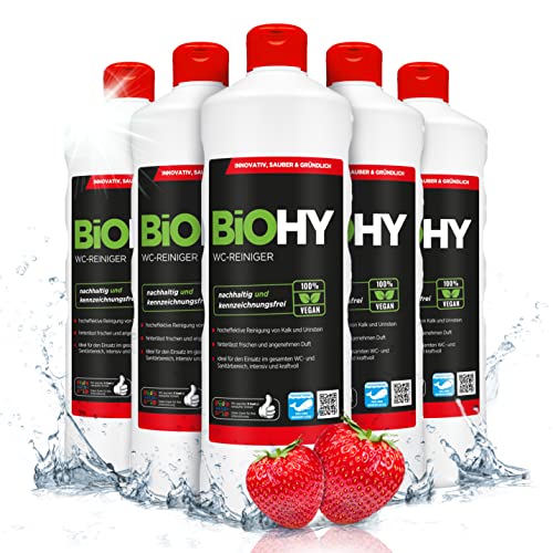 BIOHY WC-Reiniger (6x1l Flasche) | EXTRA STARK | Profi Bio Konzentrat | Dickflüssiges Reinigungs-Gel | Ideal gegen Urinstein