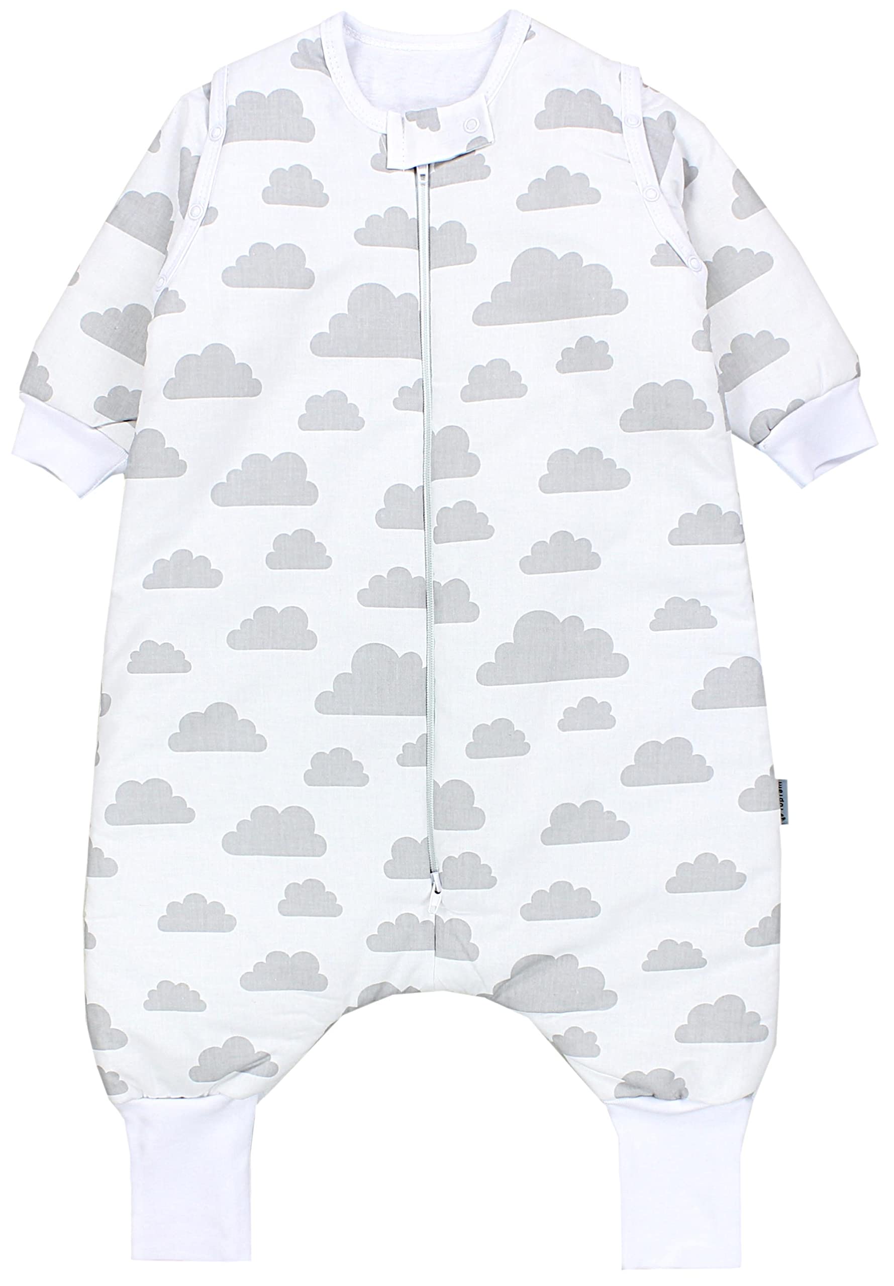 TupTam Baby Schlafsack mit Beinen und Ärmeln OEKO-TEX zertifizierte Materialien, Winterschlafsack 2,5 TOG Unisex, Farbe: Wolken Grau, Größe: 68-74