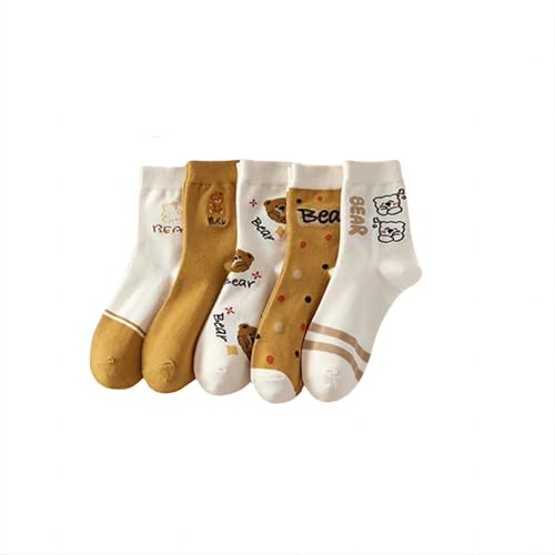 XIEXIEUS Socken5 Paar Frauen Socken Baumwoll -Cartoon -Skateboard -Socken Herbst Winter Kätzchen Socken-108-Eine Größe (Eu35-40)