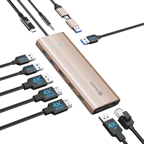 PHIXERO Displaylink Dock 10 in 1 USB C Docking Station 2 Monitor 4K@60Hz für Mac M1/M2, Windows, mit 2 in 1 USB Cable, 2 HDMI & 2 DisplayPort, 100W PD, 3 USB 3.2 [10 Gbps], Ethernet, Audio
