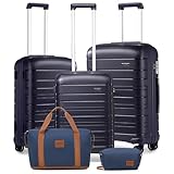 Kono Gepäck-Sets mit 4-teiligem Handgepäck mit Kosmetikkoffer, inklusive 1 Reisetasche und 1 Kulturbeutel, leichtes Polypropylen, 55 x 40 x 20 cm, Kabinenkoffer, navy, 20'' Luggage Set, K2091L NY