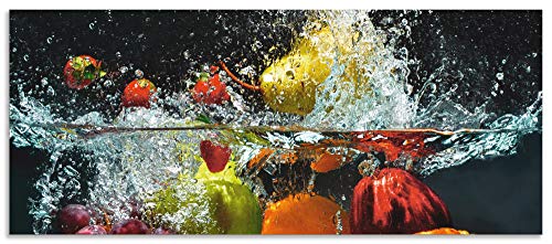 Artland Spritzschutz Küche aus Alu für Herd Spüle 120x50 cm Küchenrückwand mit Motiv Essen Obst Früchte unter Wasser Erbeeren Trauben Orange S6JP