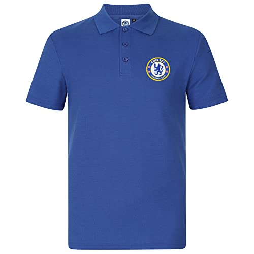 FC Chelsea Herren Polo-Shirt mit originalem Fußball-Wappen - Geschenkartikel - Königsblau - L