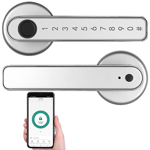 VisorTech Türbeschlag Edelstahl: Smarter Sicherheits-Türbeschlag mit Finger-Scanner, PIN & App, silber (Edelstahl-Türbeschlag-Set)