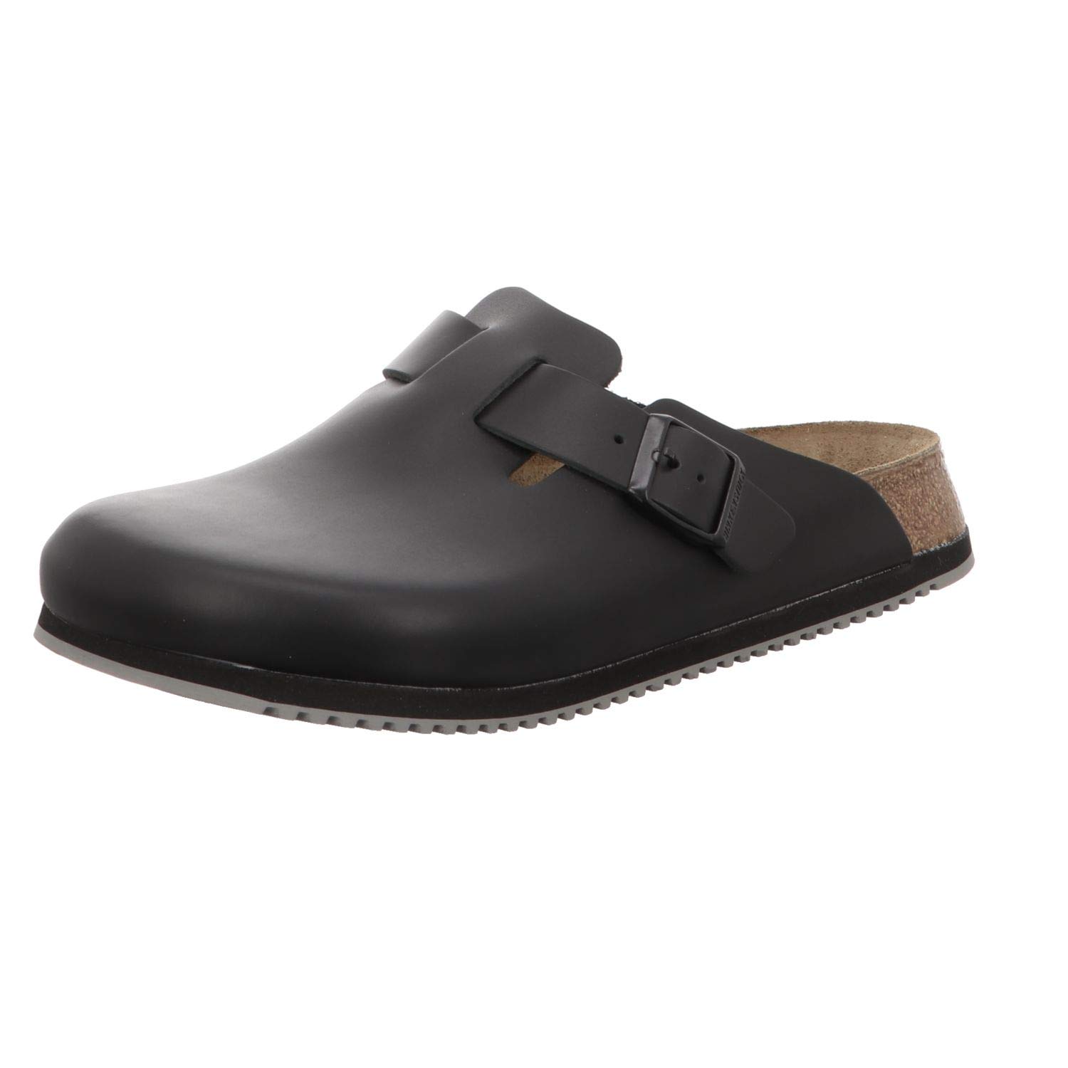 BIRKENSTOCK Boston SL (Superlauf) geschlossener Lederschuh mit schmalem Fußbett aus Kork und Verloursleder und Rutschfester Gummi-Eva-Sohle - Modell 60196 - Farbe Schwarz - Größe 39