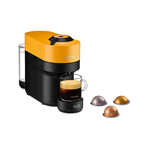 De'Longhi Nespresso Vertuo Pop ENV90.Y, Kaffeekapselmaschine, bereitet 4 Tassengrößen zu, Centrifusion-Technologie, Willkommens-Paket Inbegriffen, 1260 Watt, Mango Yellow