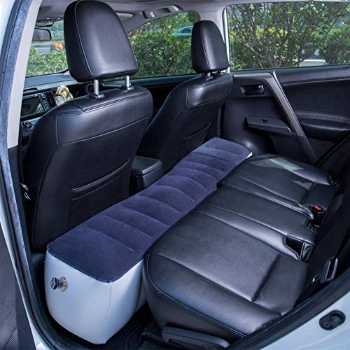 globalqi Auto Luftmatratze, Aufblasbare Rücksitz Lücke Isomatte Luftbett Kissen mit Motorpumpe für Auto Reise Camping (Blau)