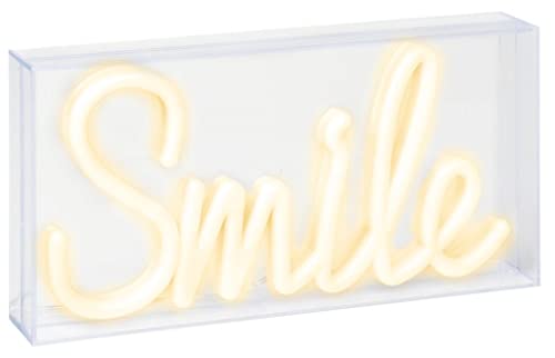 moses. Smile LED-Neonschild, warmleuchtende LED-Lampe mit dekorativem Neon-Schriftzug, USB-betriebene Tisch-Dekoration mit stabilem Ständer und praktischer Timer-Funktion