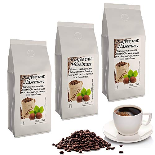 aromatisierter Kaffee Haselnuss, 3 x 1000 g ganze Bohne