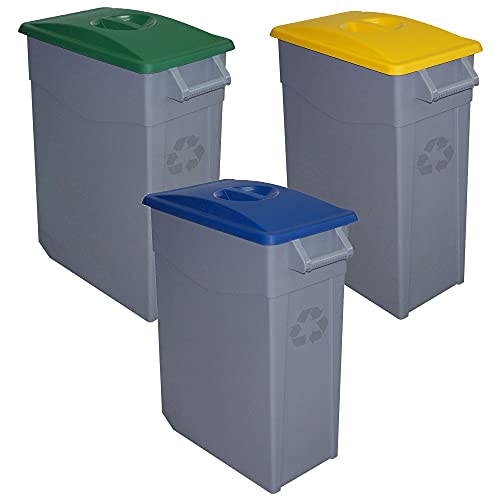 Denox PK3351 Recycling-Set Zeus 65 Liter, geschlossen c/u: 195 Liter, in 3 Behältern, in Blau/Grün/Gelb