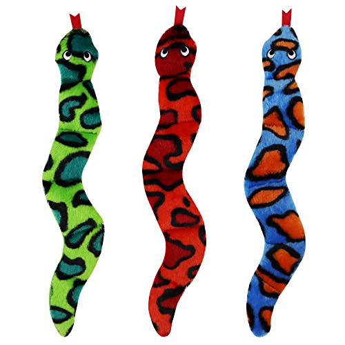 JoyToy Flaches Schlangen-Plüschspielzeug-Set für Welpen, 45,7 cm, Plüsch-Schlangen-Hundespielzeug, 4 Quietscher, ohne Füllung, Plüsch-Hundespielzeug (Schlangenblau, Rot und Grün, 45,7 cm)