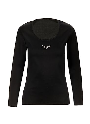 Trigema Damen Langarmshirt mit Swarovski Elements, Einfarbig, Gr. 42 (Herstellergröße: L), schwarz (schwarz 008)