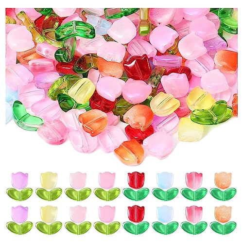 AIDIRui 320 Stück Durchscheinende Tulpen-Blumenperlen, Handgefertigte Tulpen-Glas-Abstandsperlen, Perlenmaterial