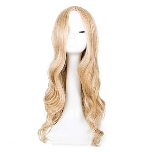 Perücke Synthetische lange lockige mittlere Teil-Linie blonde Frauen-Haar-Kostüm-Karneval Wig (Color : 01, Stretched Length : 26inches)