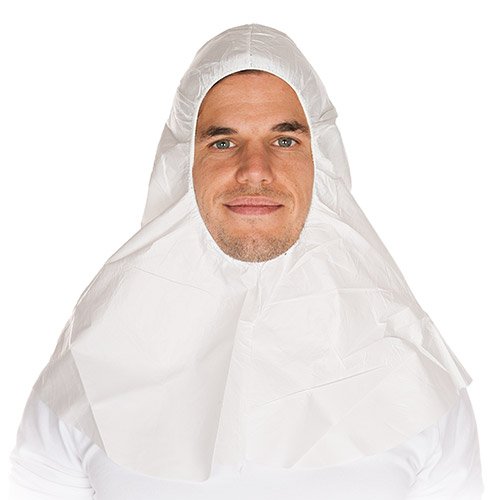 Einweg-Kapuze aus mikroporösem Spezialgewebe, latexfreies Gesichtsgummi, Einweg-Kopfschutzhaube wasserdicht, Farbe:weiß