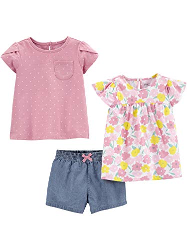 Simple Joys by Carter's 3-Piece Short-Sleeve Dress, Top, Playwear Infant-and-Toddler-Pants-Clothing-Sets, Blumenmuster, 3 Jahre, 3er-Pack