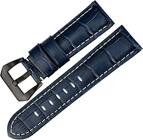 Herrenarmband, Lederarmband, Armband for Männer und Frauen, S 22 24 26 mm Uhrenzubehör Lederband Uhrenarmband Edelstahlschnalle (Color : Sapphire Blue Wb)
