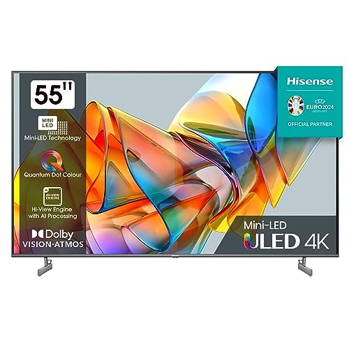 Hisense 55U6KQ 139 cm (55 Zoll) Fernseher 4K Mini LED ULED HDR Smart TV, 60Hz, HDMI 2.0, Game Mode Plus, Dolby Vision & Atmos, Bluetooth, Alexa Built-in, anthrazit [2023]