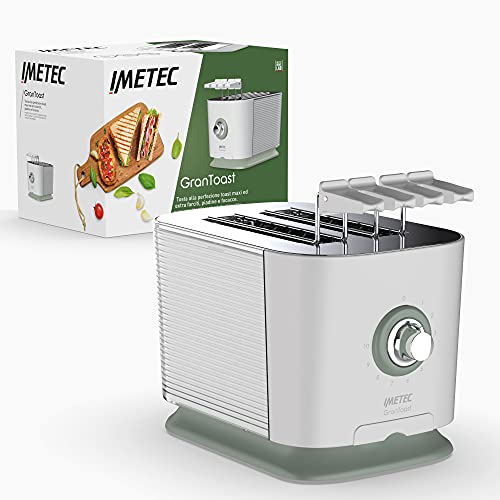 Imetec GranToast Toaster, 2 extra große Schlitze und zu öffnende Zangen für extra dicken Toast, 10 Bräunungsstufen, Timer mit automatischer Abschaltung, Krümelschublade, 600 W